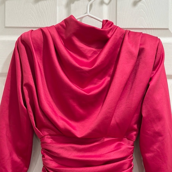 House of CB Giorgiana Hot Pink Satin Draped Mini Dress - Picture 5 of 16